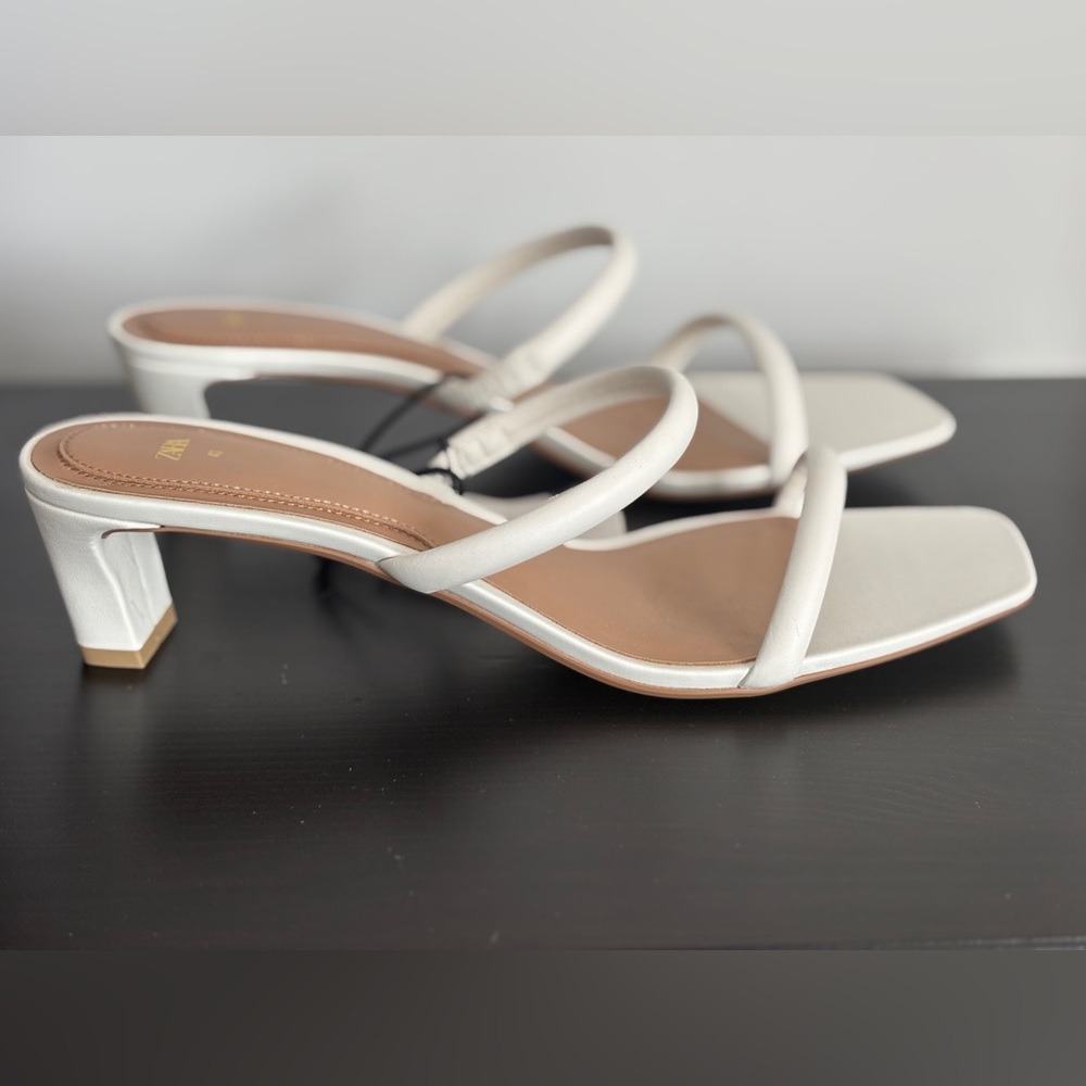 White Heels Zara Low Heels Size 10 Pumps Strappy Heels NEW with Tags White Shoes